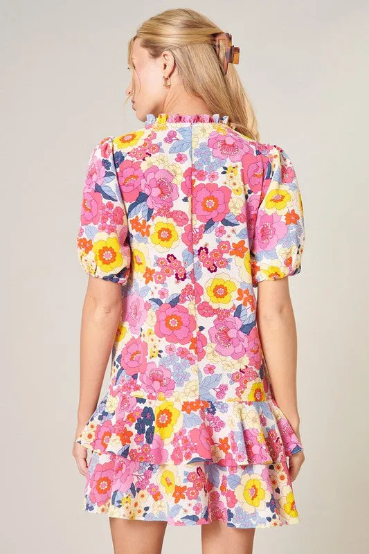 Floral Ruffle Layers Midi Dress
