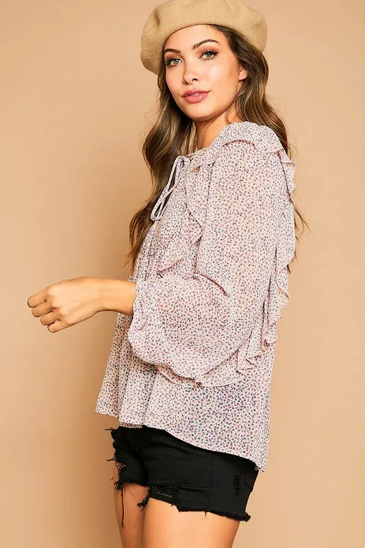 Flower Printed Ruffle Blouse
