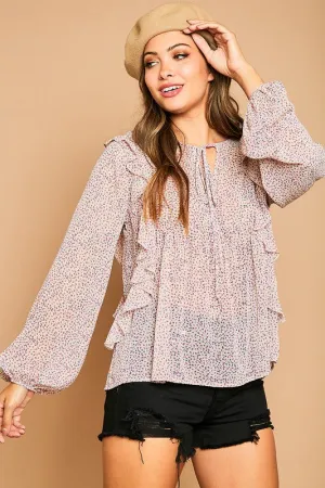 Flower Printed Ruffle Blouse
