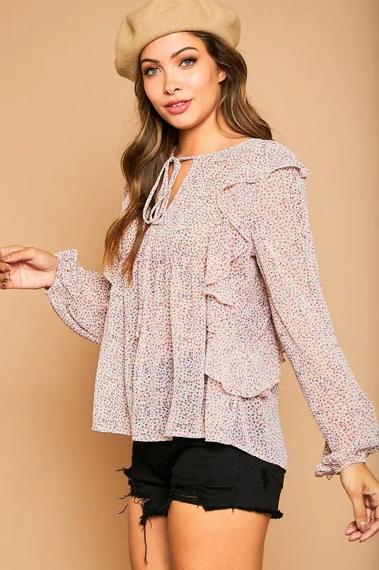 Flower Printed Ruffle Blouse