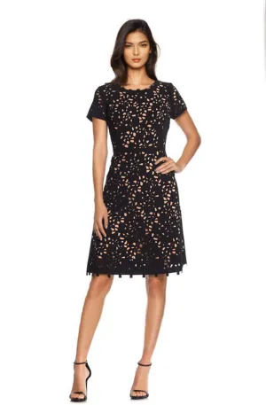 FOCUS by Shani — Laser Cut Fit & Flare Dress in Black
