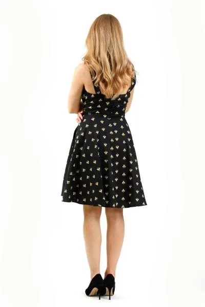 Fold-over Fit and Flare Dress - Bee Print -