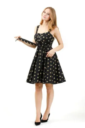Fold-over Fit and Flare Dress - Bee Print -