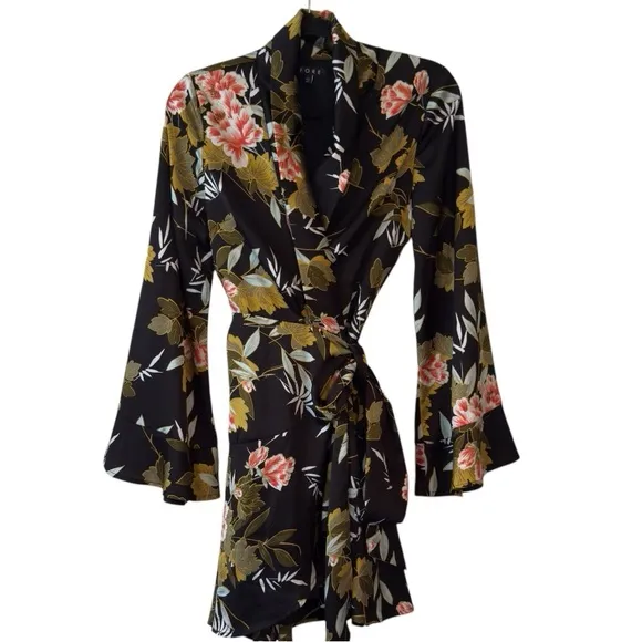 Fore Floral Wrap Dress With Bell / Flare Sleeves
