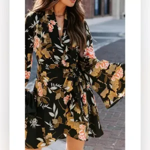 Fore Floral Wrap Dress With Bell / Flare Sleeves