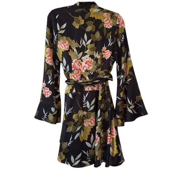 Fore Floral Wrap Dress With Bell / Flare Sleeves