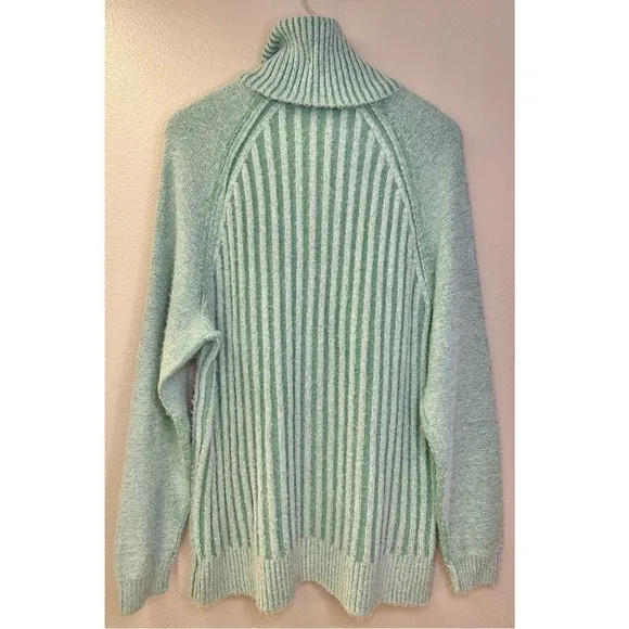 Free People Big City Ribbed Turtleneck Fuzzy Sweater Mint Green