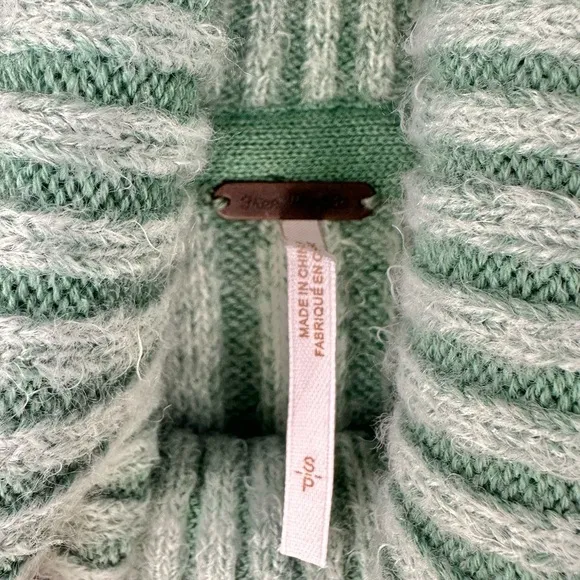 Free People Big City Ribbed Turtleneck Fuzzy Sweater Mint Green
