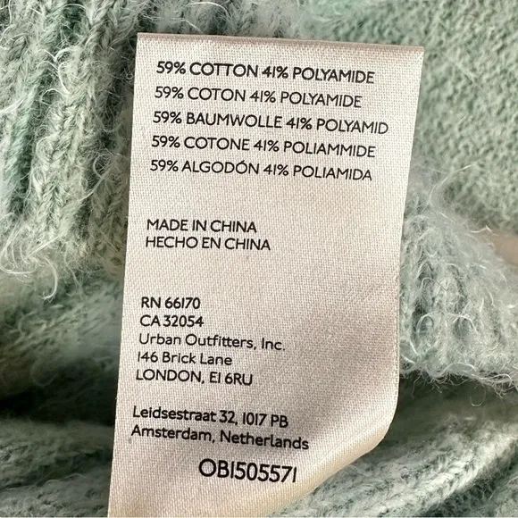 Free People Big City Ribbed Turtleneck Fuzzy Sweater Mint Green