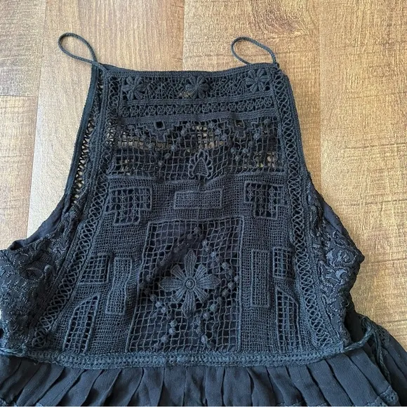 Free People Emily Crochet Illusion Black Flare Babydoll Dress Size Medium