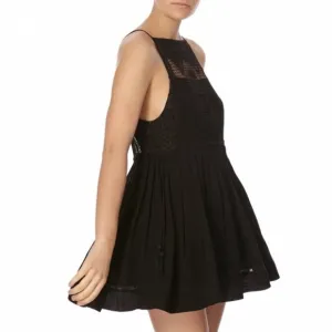Free People Emily Crochet Illusion Black Flare Babydoll Dress Size Medium