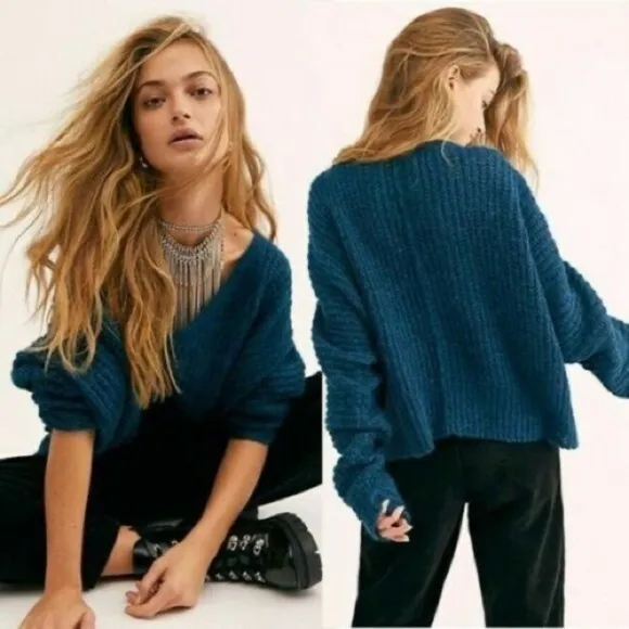Free People Moonbeam V Neck Oversized Alpaca Blend Sweater Size: X-Small