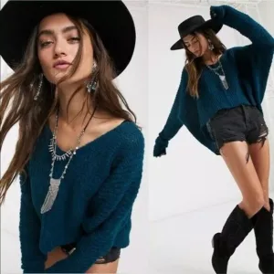 Free People Moonbeam V Neck Oversized Alpaca Blend Sweater Size: X-Small