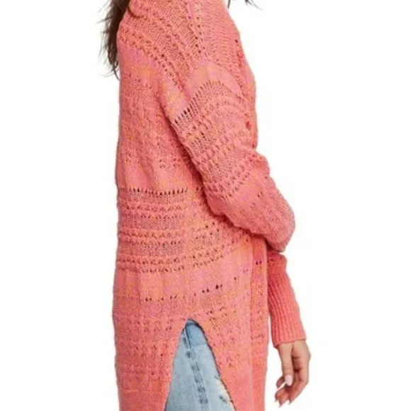 Free People Pink Hot Tropics V Neck Sweater