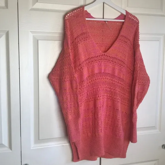Free People Pink Hot Tropics V Neck Sweater