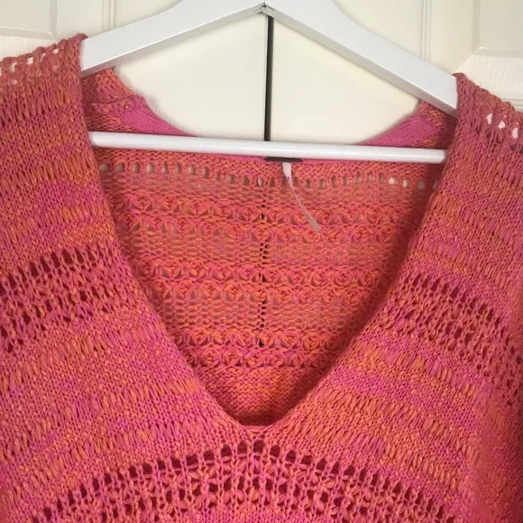Free People Pink Hot Tropics V Neck Sweater