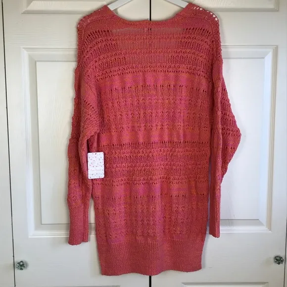 Free People Pink Hot Tropics V Neck Sweater