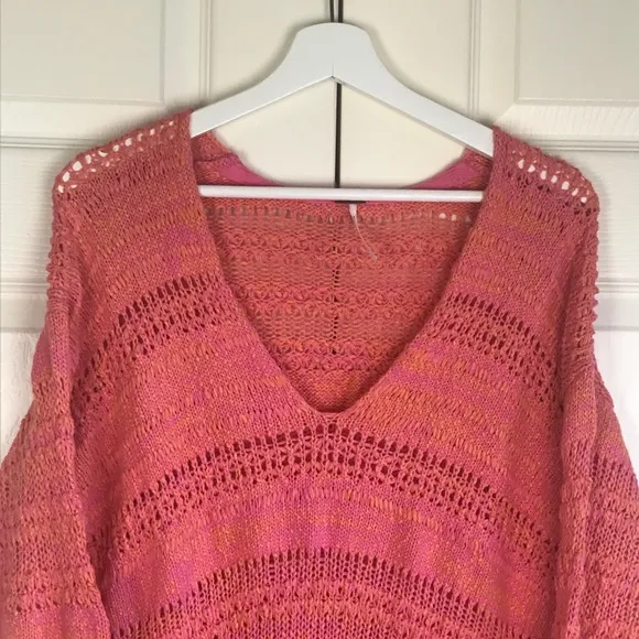 Free People Pink Hot Tropics V Neck Sweater