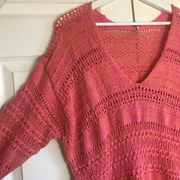 Free People Pink Hot Tropics V Neck Sweater