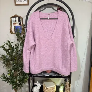 Free People Pink V-Neck Sweater Relaxed Fit size large