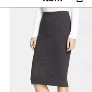Free People Skirt Womens medium Black Gray Ludlow Midi Pencil Textured Dot Knit