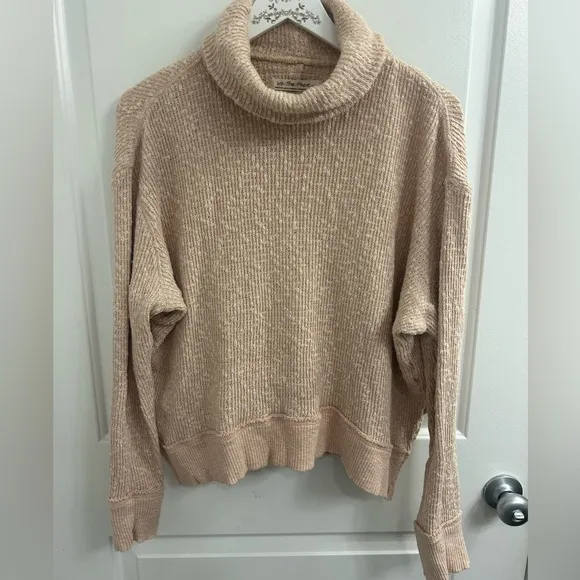 Free People We the Free M Tommy Turtleneck Sweater Neutral Bohemian Oversized