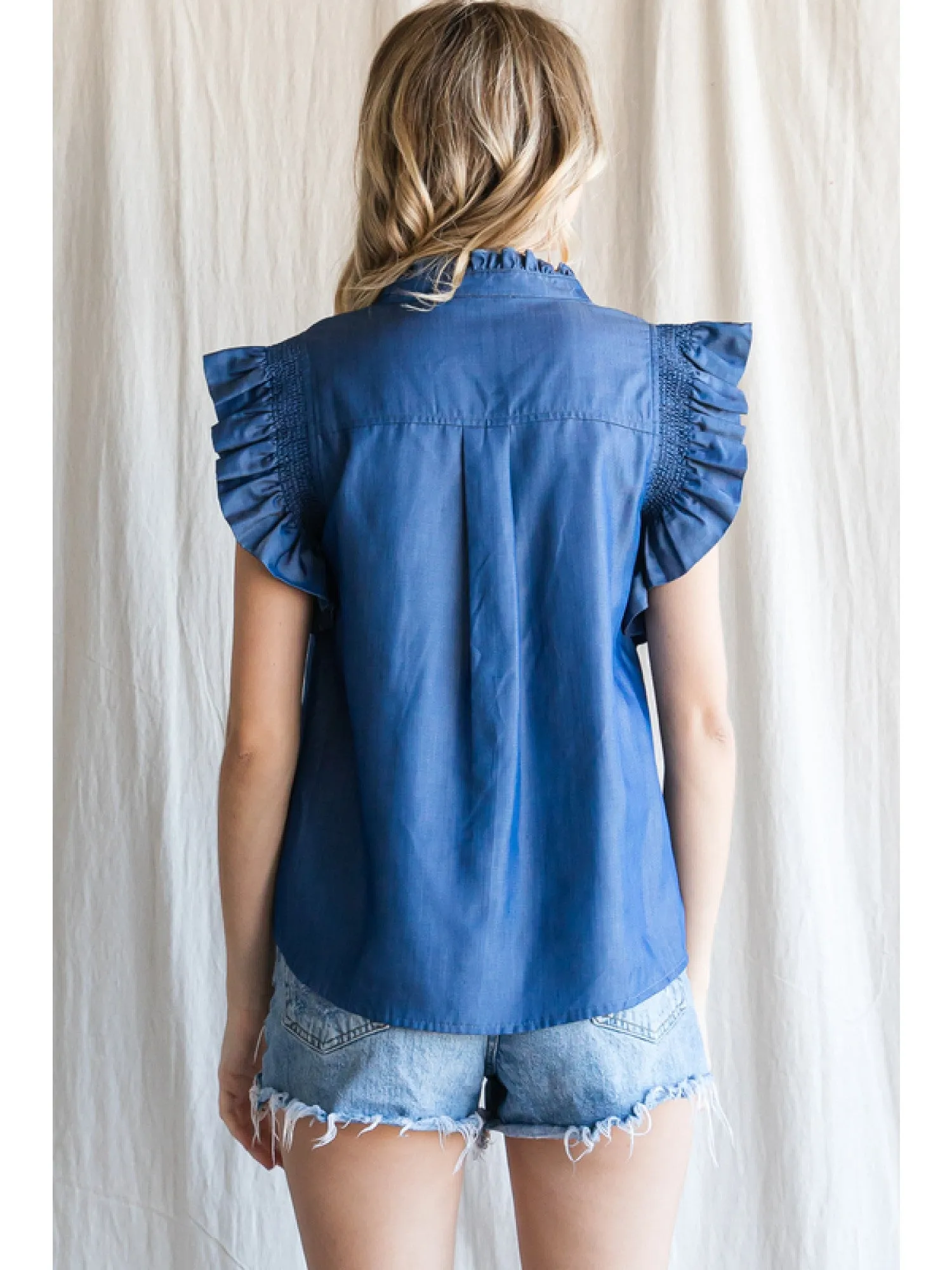 Frilled Charcoal Tencel Blouse