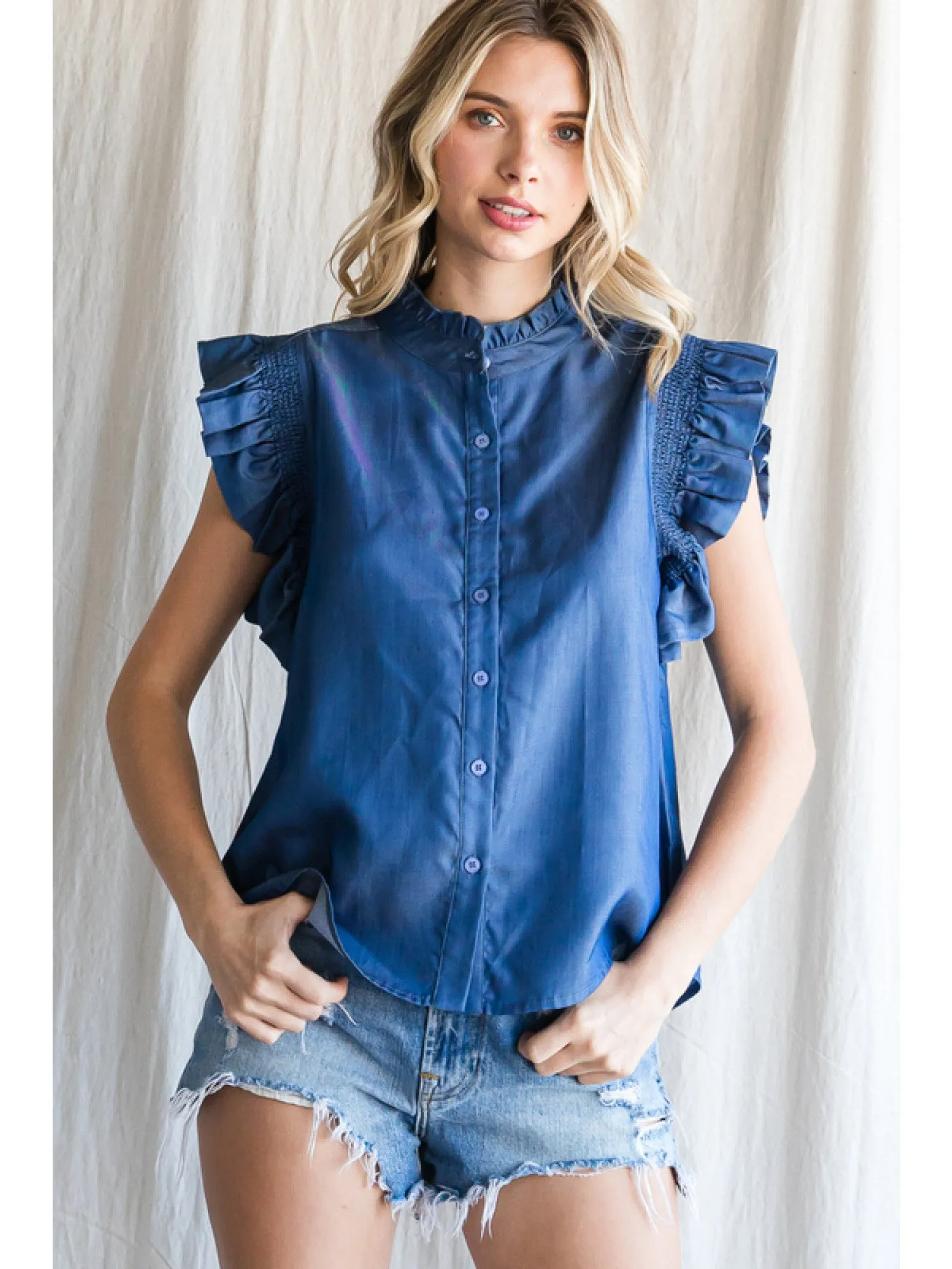 Frilled Charcoal Tencel Blouse