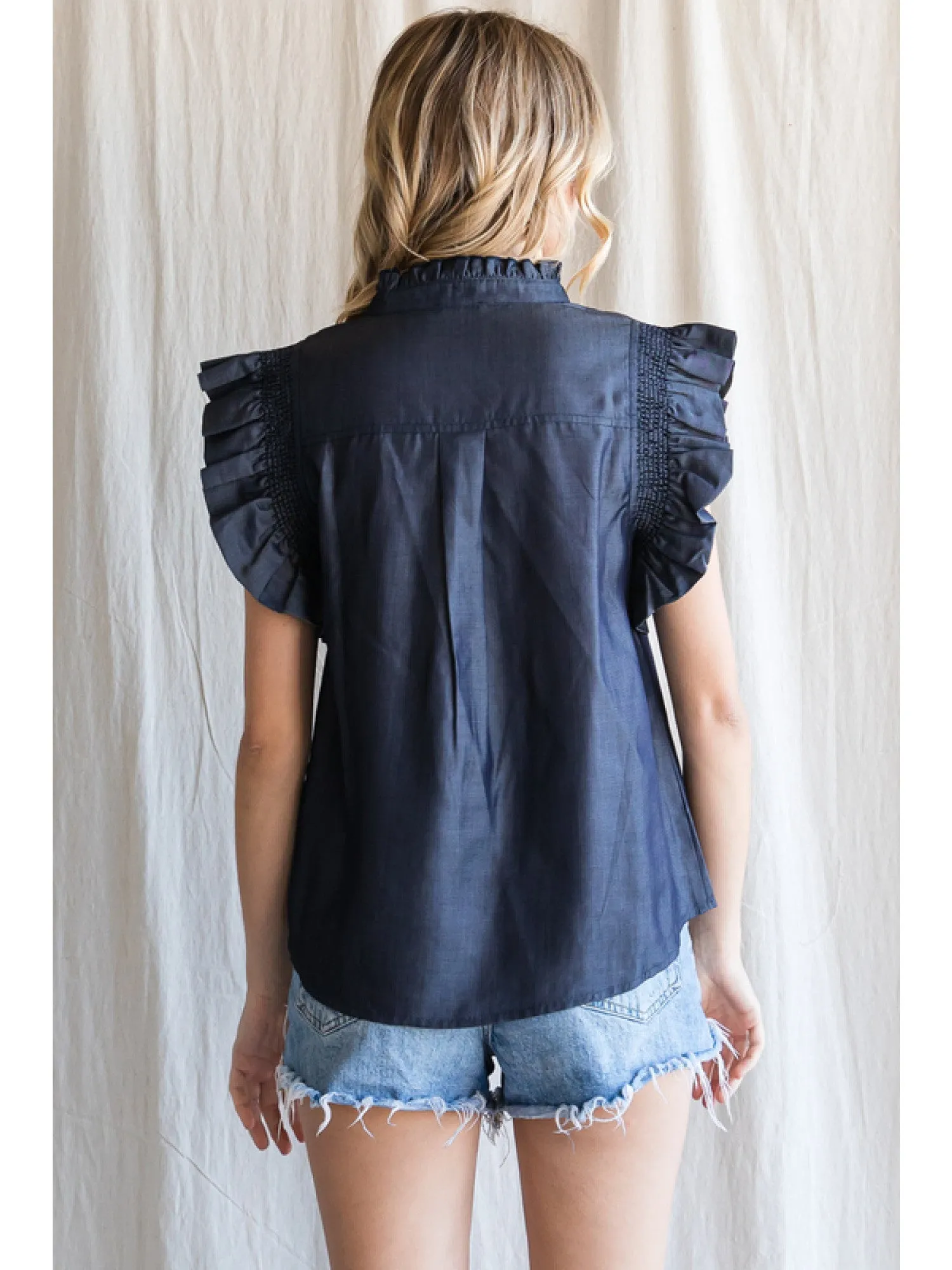 Frilled Charcoal Tencel Blouse
