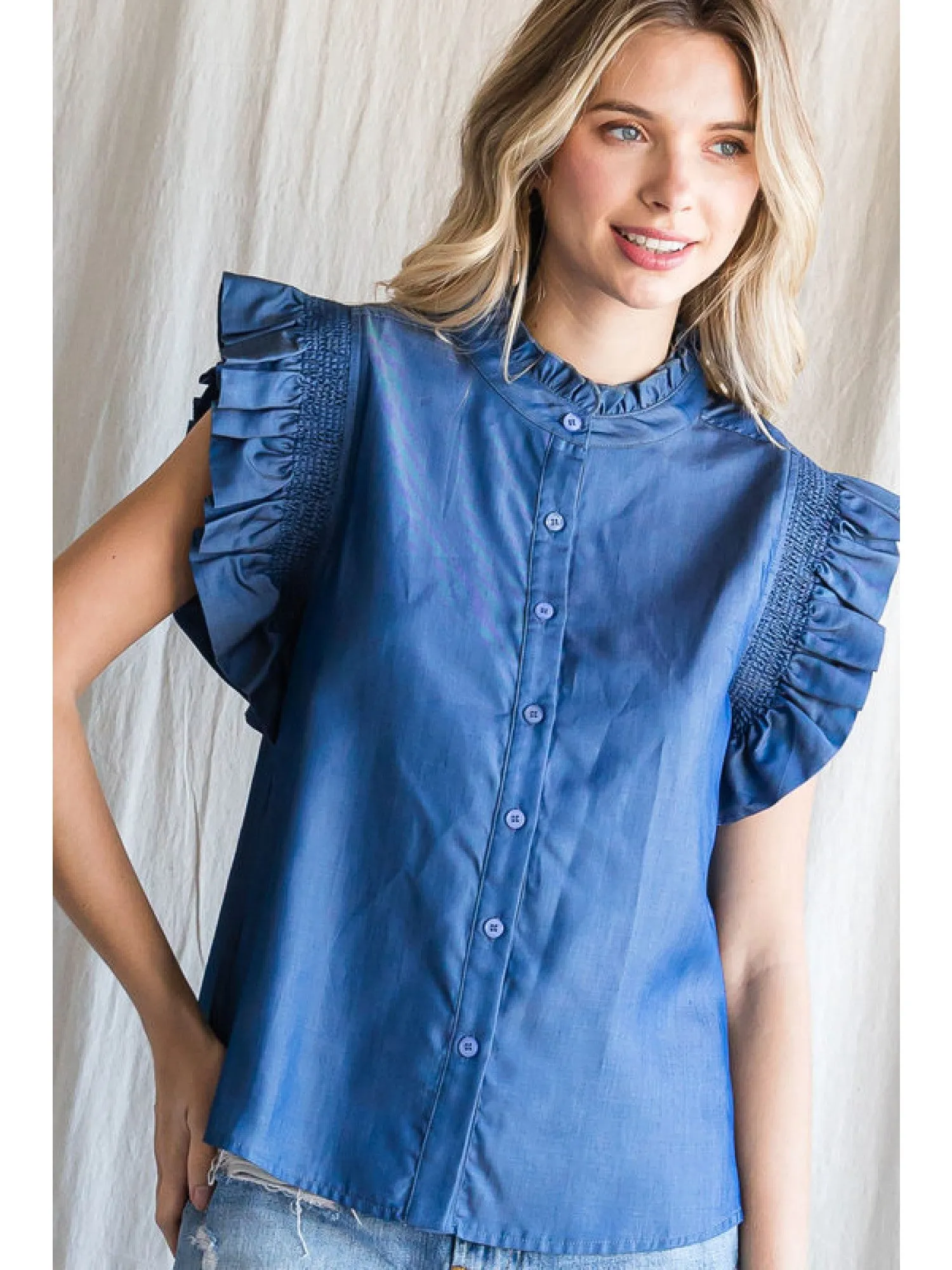 Frilled Charcoal Tencel Blouse