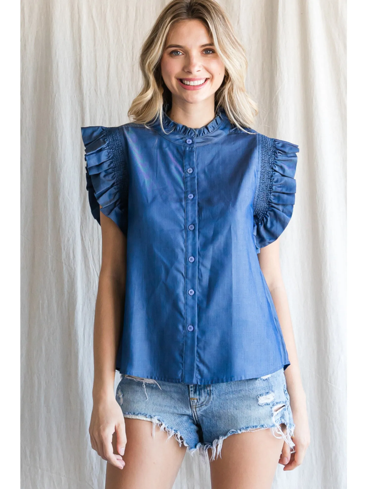Frilled Charcoal Tencel Blouse