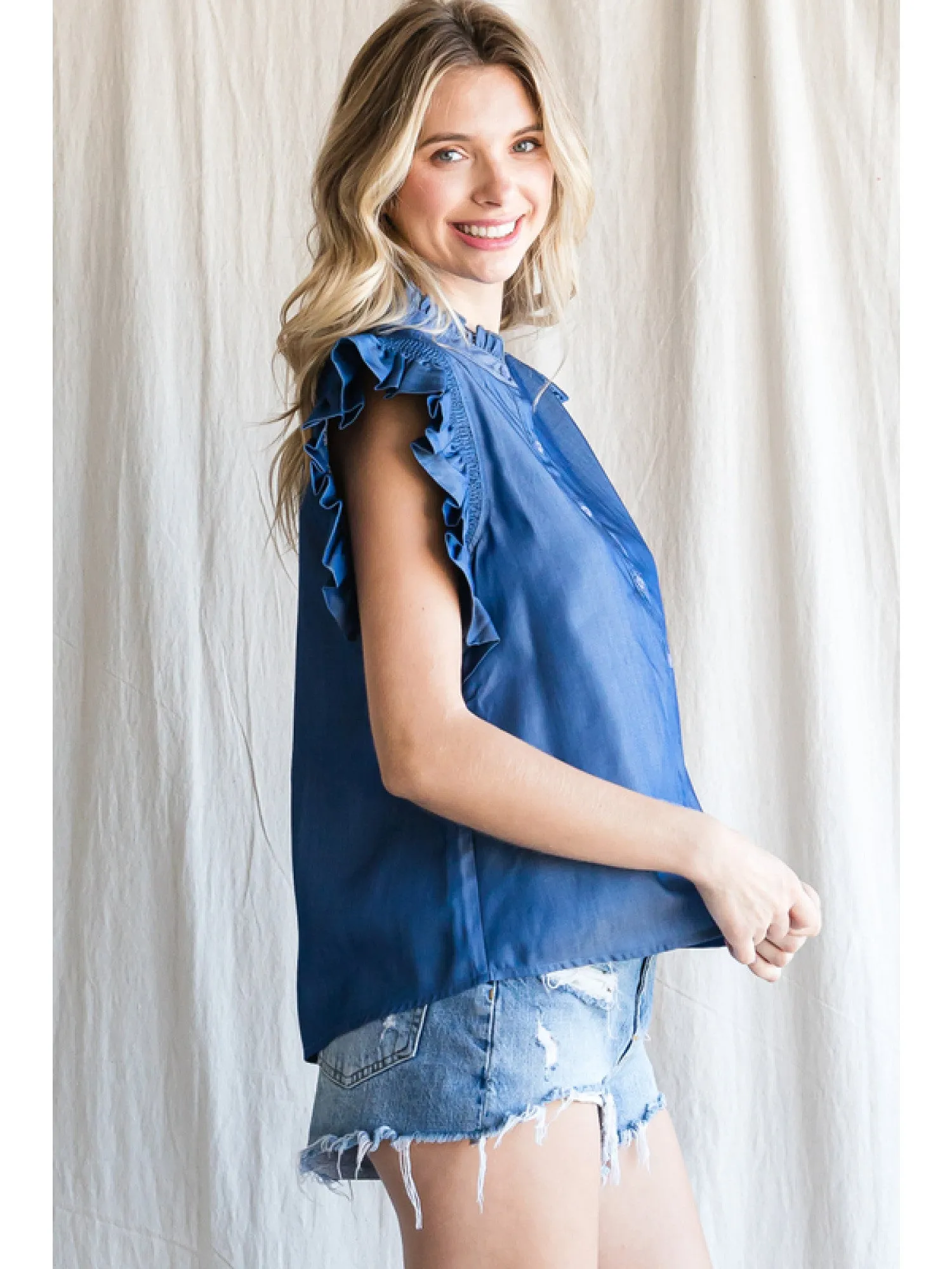 Frilled Charcoal Tencel Blouse