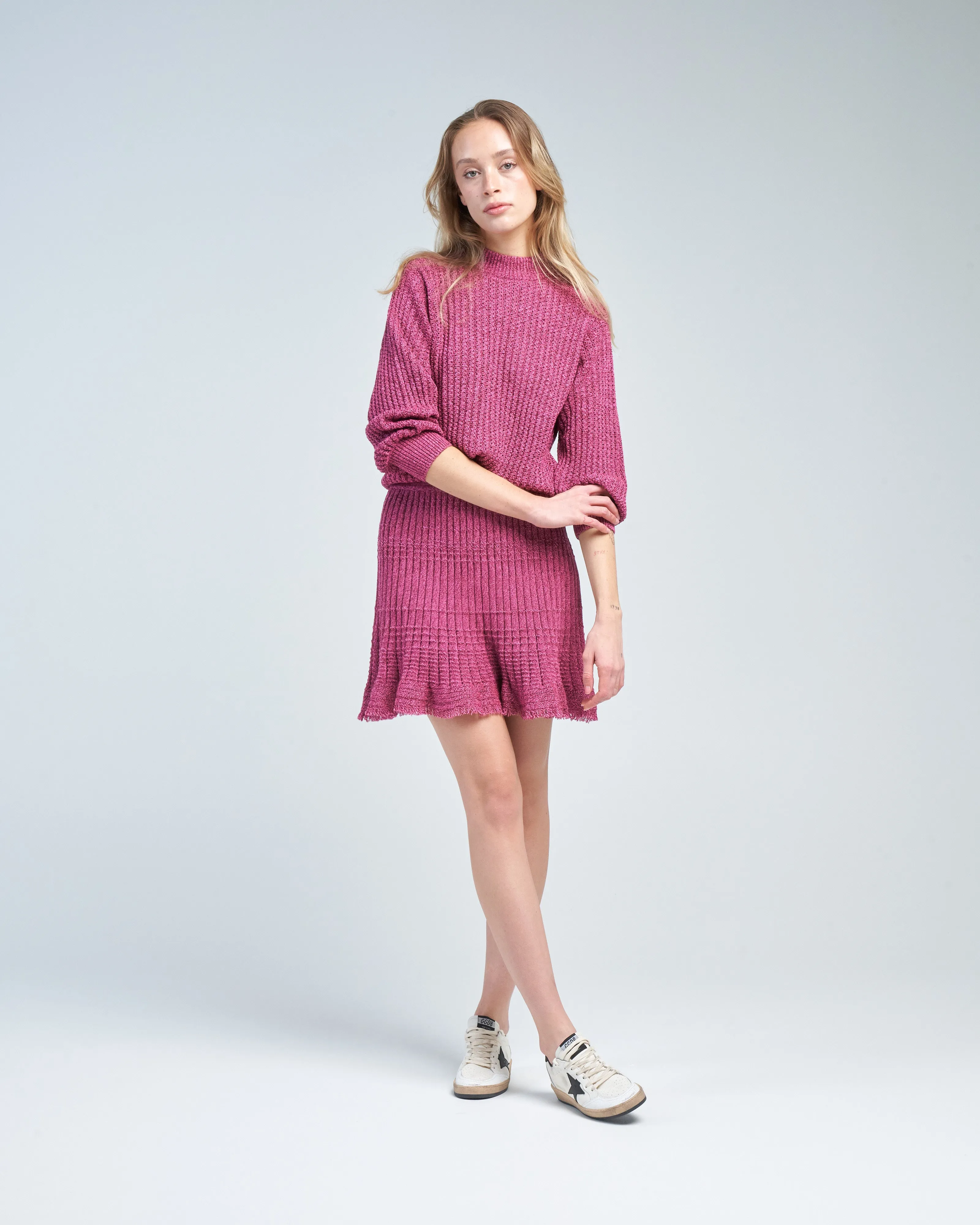 fringed knit mini skirt