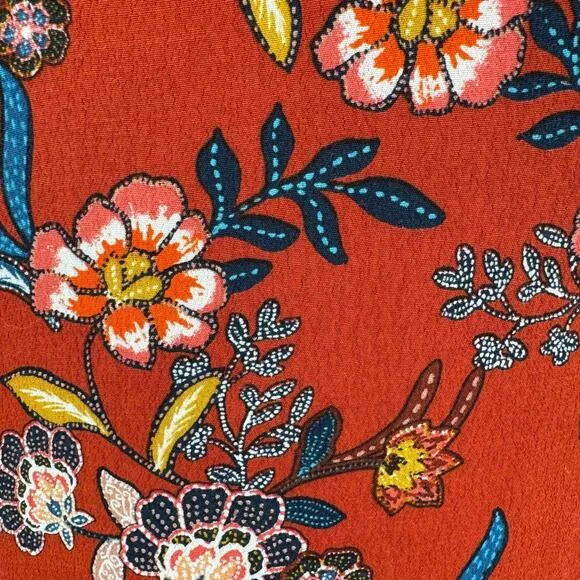 Garnet Hill Womens Floral Fit &amp; Flare Boho Dress Size 8 Orange Rust 3/4 Sleeves