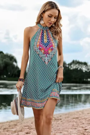 Geo Green Mock Neck Dress