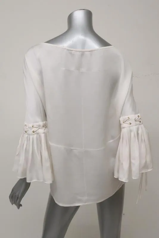 Givenchy Blouse Cream Silk Size 36 Lace-Up Bell Sleeve Top
