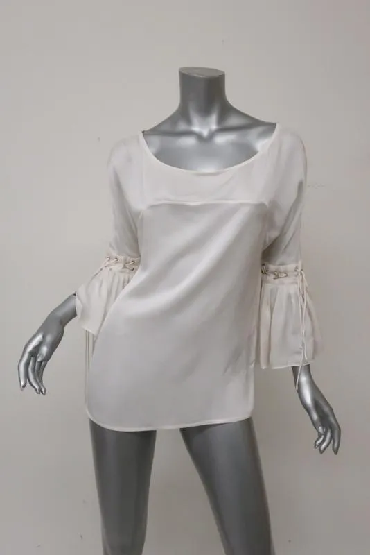 Givenchy Blouse Cream Silk Size 36 Lace-Up Bell Sleeve Top