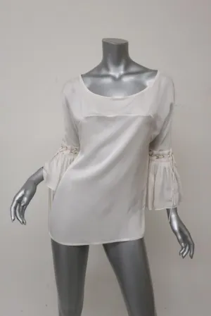 Givenchy Blouse Cream Silk Size 36 Lace-Up Bell Sleeve Top