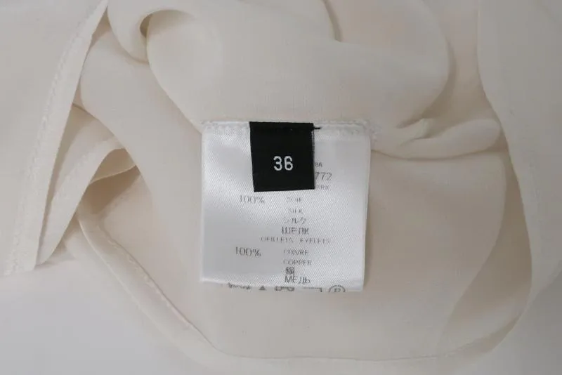 Givenchy Blouse Cream Silk Size 36 Lace-Up Bell Sleeve Top