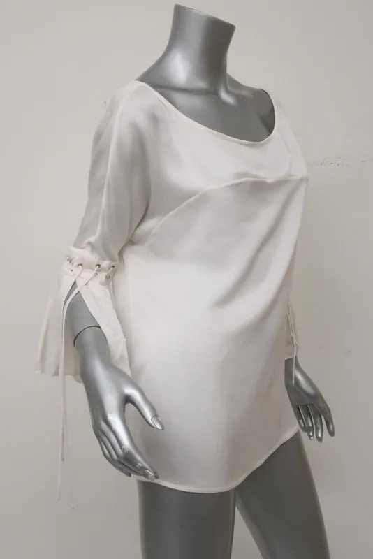 Givenchy Blouse Cream Silk Size 36 Lace-Up Bell Sleeve Top