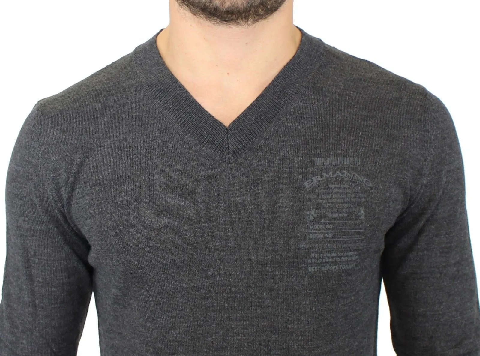 Gray Wool Blend V-neck Pullover Sweater