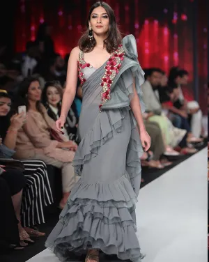 Grey Ruffle Sari