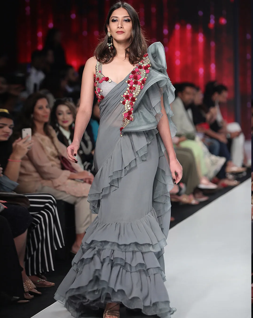 Grey Ruffle Sari