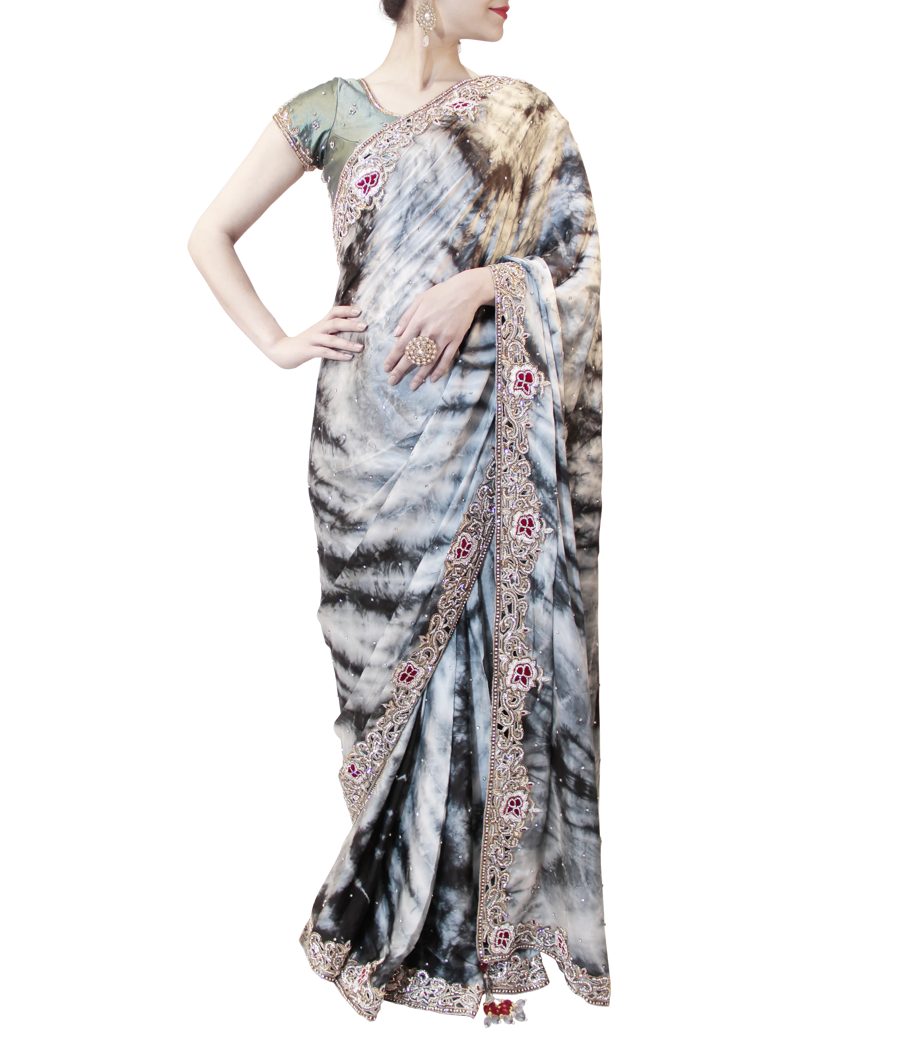 GREY TYE-DYE SAREE