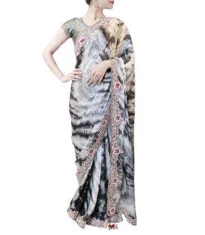 GREY TYE-DYE SAREE
