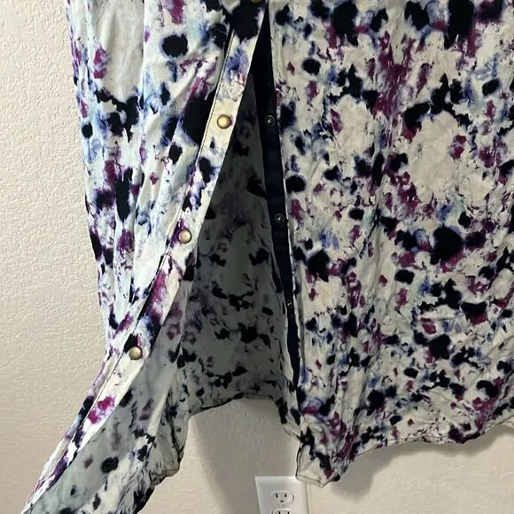 GREYLIN Purple Black and White Watercolor Button Up Maxi Skirt, Size XS