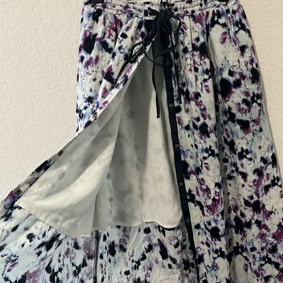 GREYLIN Purple Black and White Watercolor Button Up Maxi Skirt, Size XS