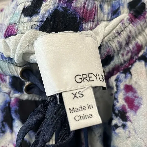 GREYLIN Purple Black and White Watercolor Button Up Maxi Skirt, Size XS