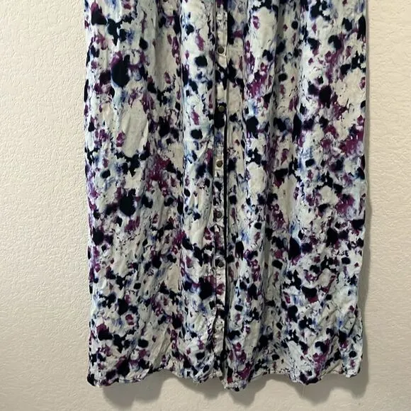 GREYLIN Purple Black and White Watercolor Button Up Maxi Skirt, Size XS