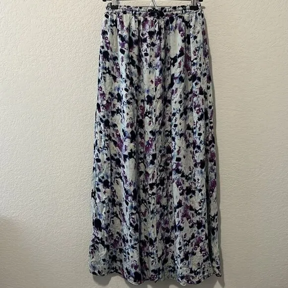 GREYLIN Purple Black and White Watercolor Button Up Maxi Skirt, Size XS